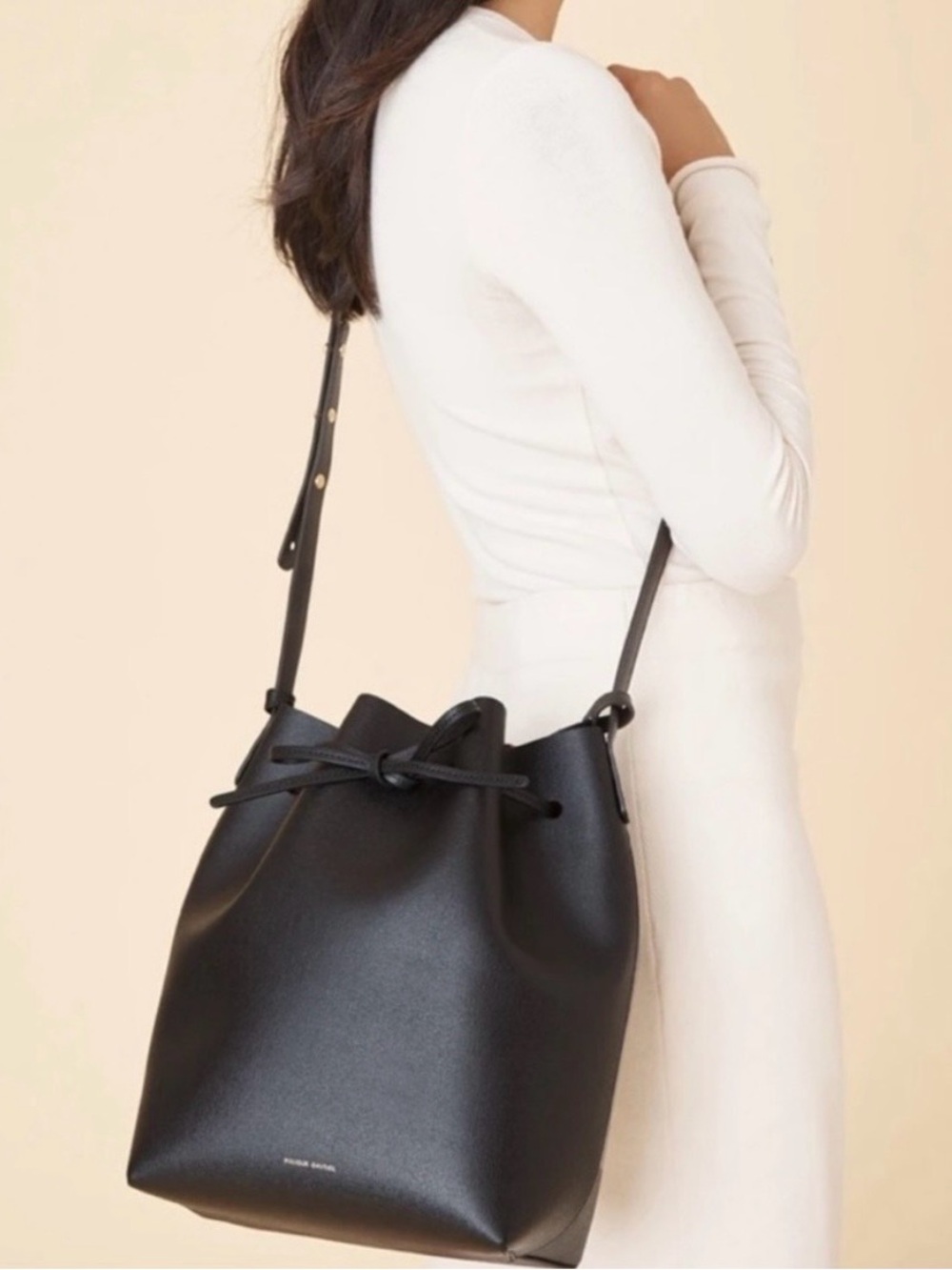 Mansur Gavriel Black and Red Flamma Leather Bucket Bag and Pouch